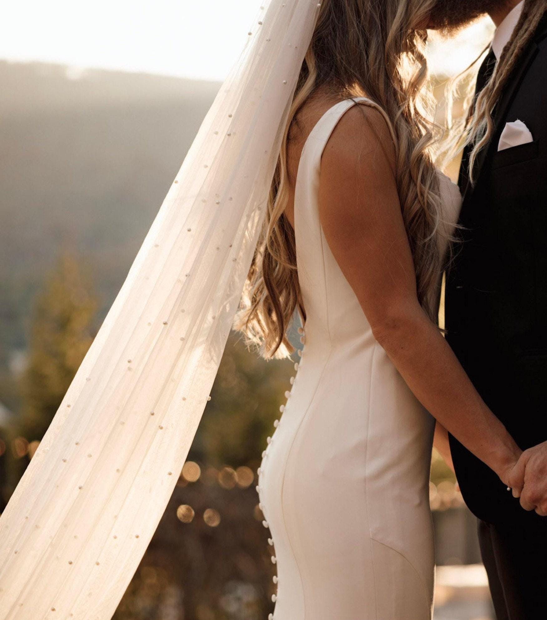 Pearl Cathedral Wedding Veil Elegant Fingertip Elbow Length 