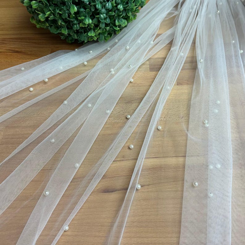 Pearl Cathedral Veil with Comb Elegant Floor-Length Fingertip Options Wedding Accessory image 1