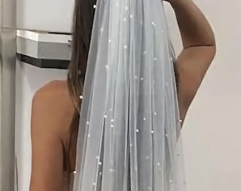 Ivory Pearl Veil with Blusher  2-Tier Cathedral  Fingertip Length for Bride