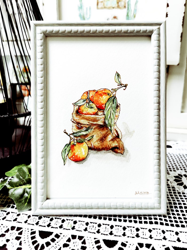 Oranges framed original watercolor painting image 2