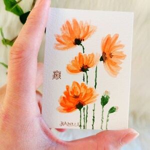 Original watercolor mini card Red Flowers image 2