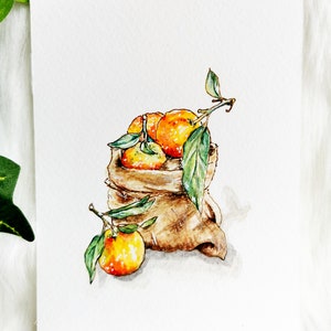 Oranges framed original watercolor painting image 4