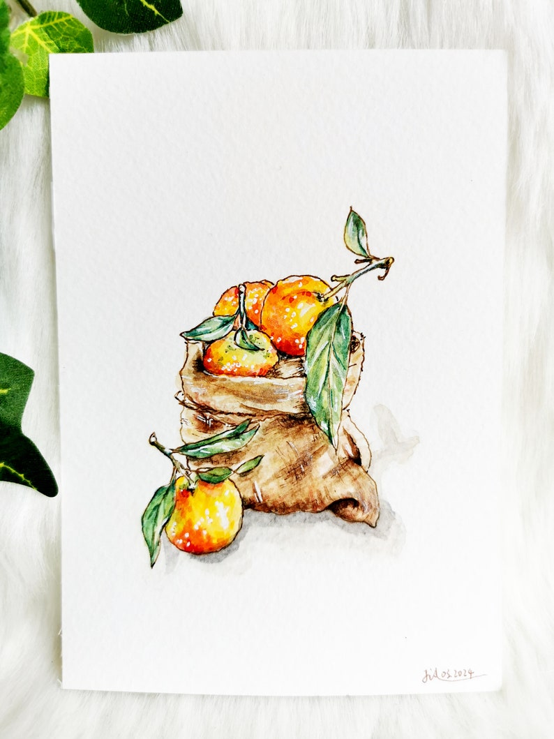 Oranges framed original watercolor painting image 4