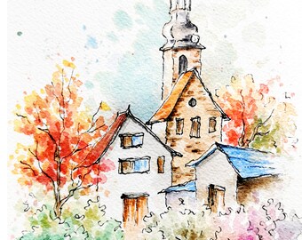 Barnstädt Kircheturm | original watercolor painting