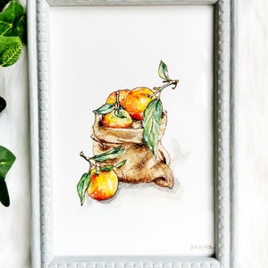 Oranges framed original watercolor painting image 1