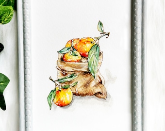 Oranges | framed original watercolor painting