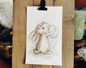 Dipinto ad acquerello originale del coniglietto pasquale