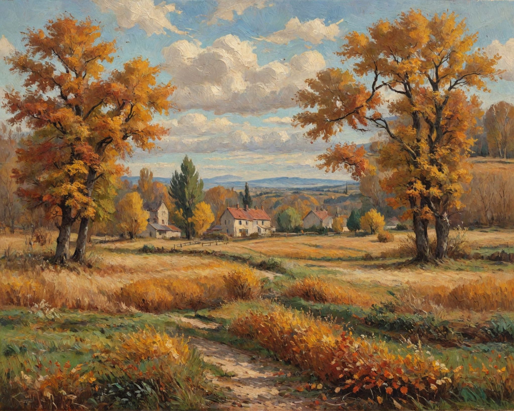 Autumn Village Landscape Digital Download - Fine Art Print, Fall Nature ...