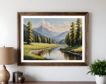 Anime Clouds Vibe Nature Digital Art Print - Fantasy Wall Decor Tranquil Cozy Scenery Painting, Home and Office Decor, Gift for Nature Lover