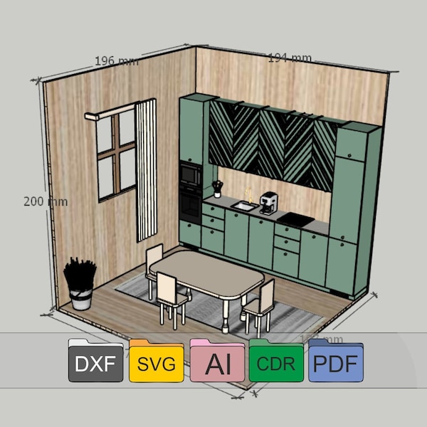 Dollhouse Room, Diorama, Dollhouse Miniature, Dollhouse roombox ,3mm For Laser and CNC , ai svg ,Laser cut files,2 walls and floor