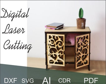 Dollhouse Miniature Cabinet Laser Cut File, 1/6 scale (svg, dxf, eps, pdf)