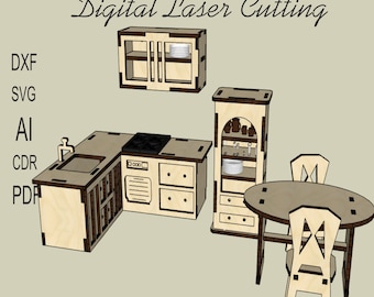 1:12 Miniatur Küchenmöbel , Laser Cut Dateien (svg, cdr, dxf, ai, pdf)