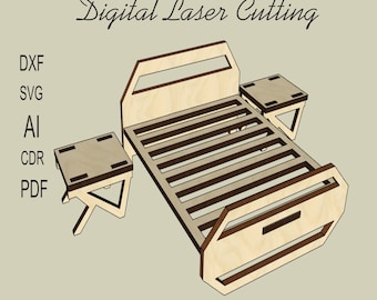 1/12 scale bed,DIGITAL FILE,Diorama furniture,Doll Bed,Laser Cutting Files