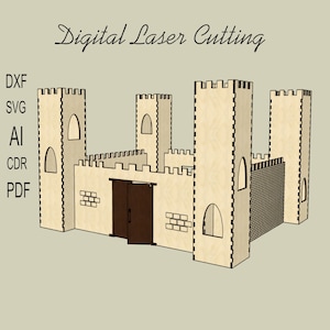 Castillo cortado con láser, SVG DXF, archivos cortados con láser, juguete de madera, castillo medieval, fortaleza, juego de niños, castillo de los caballeros, 3 mm, cerradura láser de madera