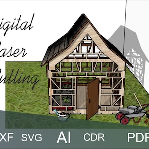 corte a laser com efeito de estufa, estufa, download digital, casa de jardim, porta-livros, 3 mm, plano para máquina a laser