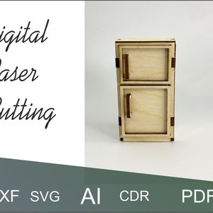 Schaal 1:12, koelkast, houten poppenkoelkast, lasergesneden keukenpoppenkoelkast, dxf, svg-koelkast, poppenhuisvector CDR dxf SVG ai pdf-bestand.
