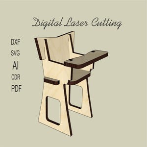 1:24 scale miniature chair, dollhouse furniture, high chair for pups, laser cutting files DXF, PDF ,3 mm