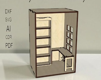 Miniature Room Box with Furniture, laser cut digital Files DXF, SVG,