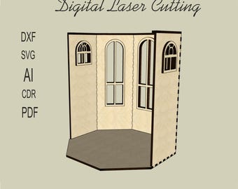 Corner Dollhouse Room – Vintage Style, Miniature Office & Winter Garden, SVG