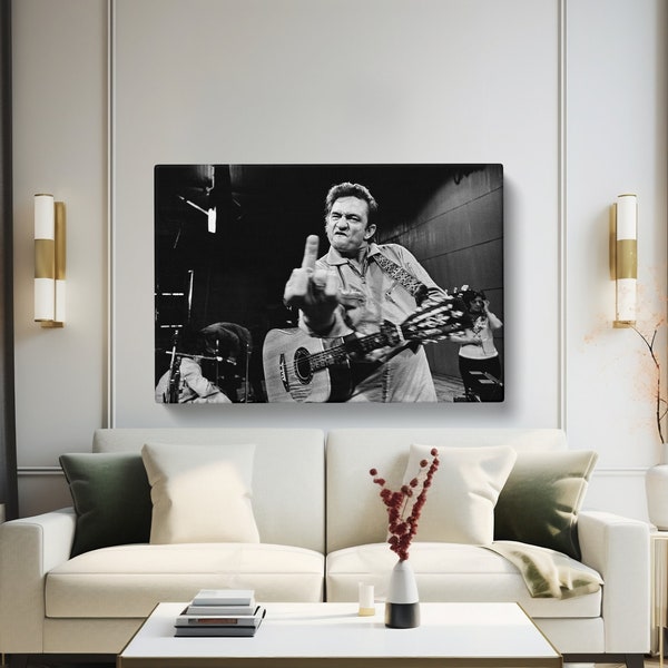Johnny Cash Mittelfinger im San Quentin Prison Leinwand Kunst | Wandkunst, Poster, Drucke, Bilder, Gemälde, Fotos und Home Decor