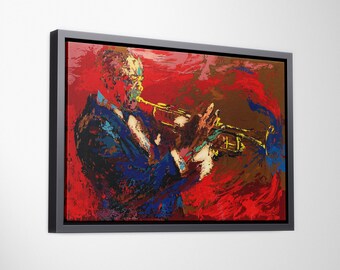 LeRoy Neiman, Satchmo (Louis Armstrong), 1976, Figura astratta della tromba, stampa su tela, dipinti ad olio colorati di LeRoy Neiman, arte moderna