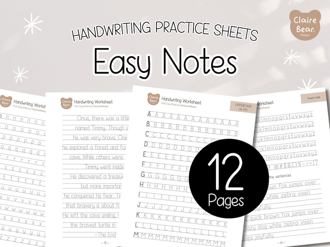 Easy Notes Cute and Neat Handwriting Practice Sheets Printable ...