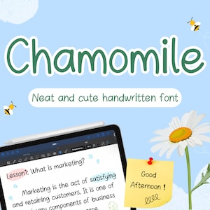 Chamomile font, Cute Handwritten Font, GoodNotes Font, neat handwritten font, handwriting font, study digital font, note-taking font