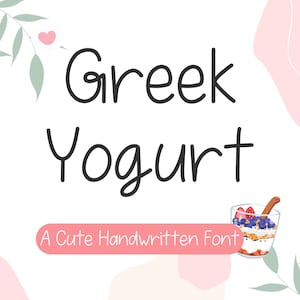 Police Greek Yogurt | Une police manuscrite mignonne et soignée prenant des notes Goodnotes Simple Font Study Digital Note Cute Font Planner Study police de caractères