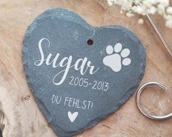 Slate heart grave marker l Pet l Desired text l Slate plate heart l You are missed l Paw l Desired name