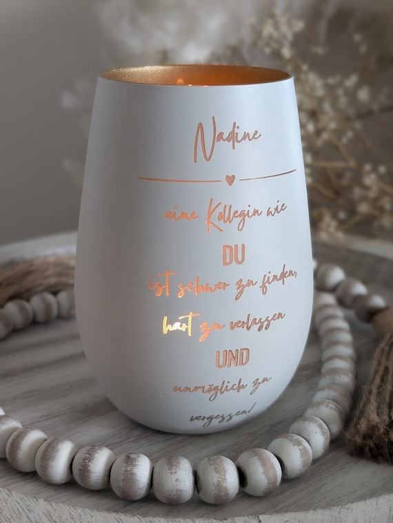 Windlicht l Kollegin l Wunschlicht l Geschenk zum Abschied l weiß gold l weiß silber l Wunschname l Windlicht mit Namensgravur