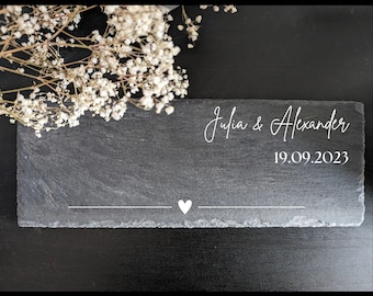 Schiefer Platte l Sushi Platte l Käseplatte l Nachspeisenplatte l Gravur Namen + Datum l Geschenk für Partner l Hochzeit l Jahrestag