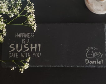 Sushi Platte l Sushi Date l Schieferplatte für Sushi l Gravur Name l Geschenk für Partner