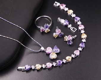 gepersonaliseerde handgemaakte klaver zirkoon diamanten sieraden set beste cadeau voor vrouwen