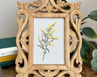 Vintage Crewel Framed Floral Embroidery | Boho Yarn Art | Textile Art | Vintage Crewel Flower Embroidery | Framed Flower Crewel Home Decor