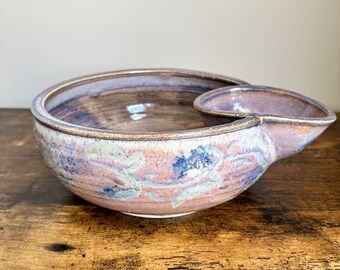 Hand Thrown Art Pottery Chip and Dip Bowl Purple Blue Grey Glaze Heavy