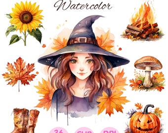 Cozy Autumn Watercolor Clipart: 36 PNG Images (Commercial Use)