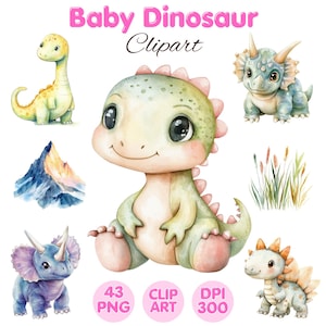 Baby Dinosaur Clipart, Cartoon Dinosaur, Baby Dinosaur, Dinosaur Watercolor , Dinosaur PNG, Watercolor Clipart Sublimation , Commercial Use