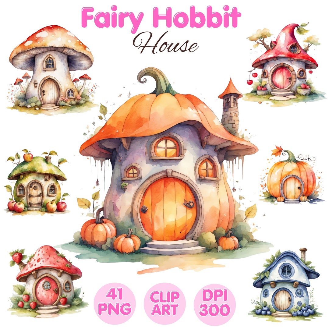 Watercolor Fairy Hobbit House Clipart, Cottagecore PNG (commercial Use ...