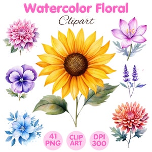 Watercolor Floral Clipart , Floral PNG , Floral Clipart , Wild Flower Clipart , Dainty Floral ,Watercolor Clipart Sublimation,Commercial Use