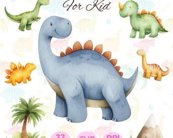 Watercolor Dinosaur Clipart, Baby Dino Art (commercial Use, Digital ...