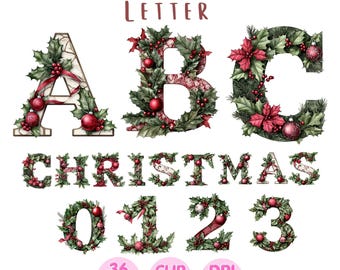 Christmas Watercolor Letter Clipart: PNG Alphabet (Digital Download)