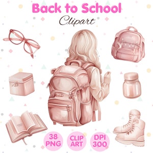 Back to School Clipart, Cute PNG, Watercolor Clipart,Back School Illustration, Boho Girls, Watercolor Clipart Sublimation, Commercial Use