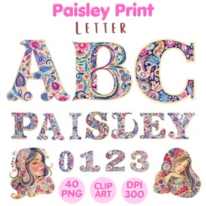 Carta impressa paisley, gráfico de carta transparente, clipart para impressão, download digital, sublimação de clipart em aquarela, uso comercial