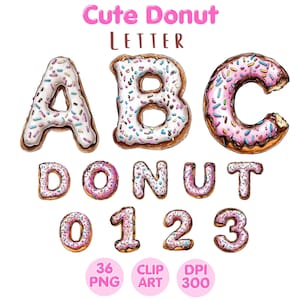 Letra de Donut Fofa, Clipart de Donut, PNG de Donut, Alfabeto de Donut, Download Digital, Sublimação de Clipart de Aquarela, Uso Comercial