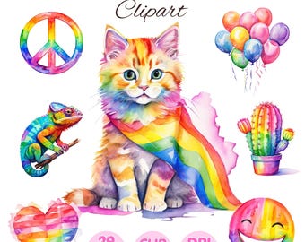 Clipart de aquarela do Orgulho LGBTQ+: gráficos PNG de arco-íris (uso comercial)