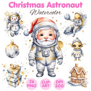 Christmas Astronaut Watercolor , Christmas Astronaut , Christmas PNG , Astronaut Clipart , Watercolor Clipart Sublimation , Commercial Use
