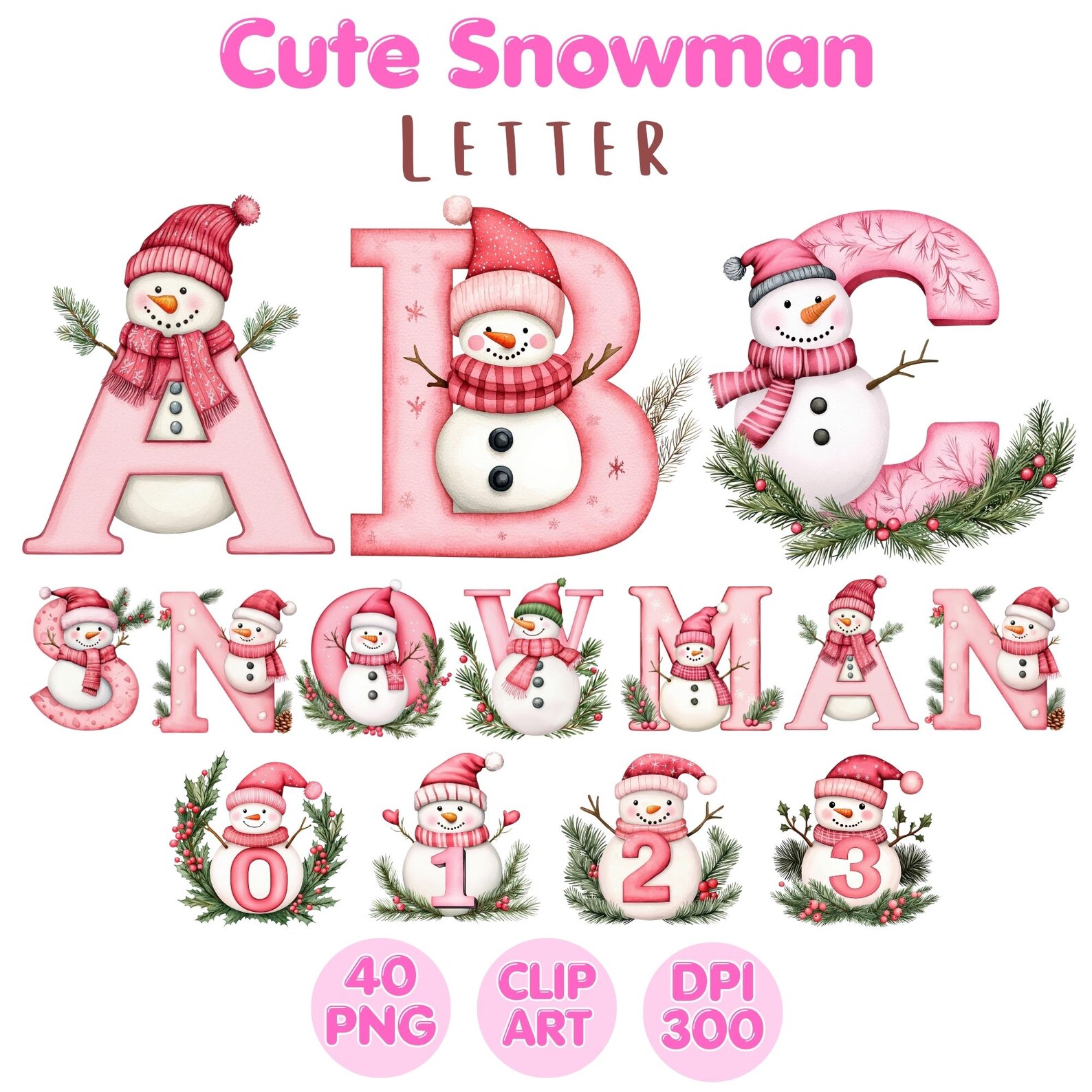 Cute Snowman Letter , Cute Snowman Clipart , Snowman PNG, Digital ...
