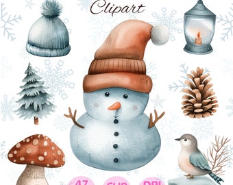 Adorable Winter Clipart, Watercolor Winter PNG, Winter Clipart Decorations, Watercolor Clipart Sublimation, Commercial Use