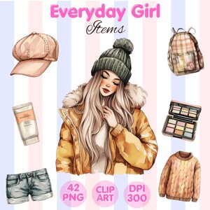 Everyday Girl Items, Girl PNG, Watercolor Girl,Kawaii Girl Planner Illustration, Boho Girls, Watercolor Clipart Sublimation, Commercial Use