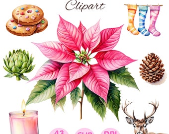 Watercolor Winter Clipart: 43 PNG Elements for Commercial Use